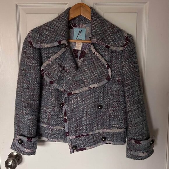 Marciano Blue Tweed Double-Breasted Cropped Jacket – Size M - Picture 3 of 9